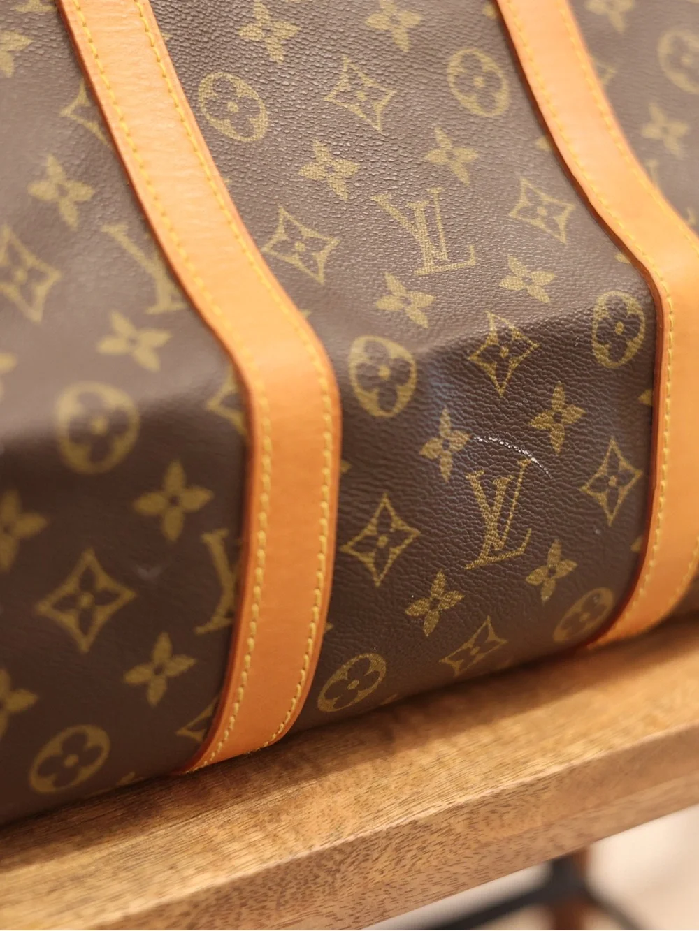 Louis Vuitton Brown Monogram Canvas Duffel with Tan Leather Trim